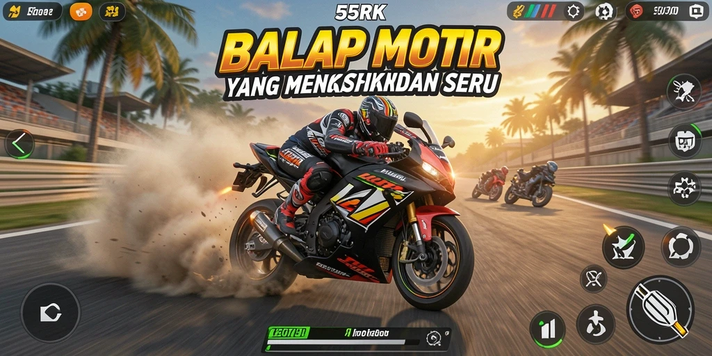 Screenshot gameplay balap motor di 55RK yang seru dan menegangkan.