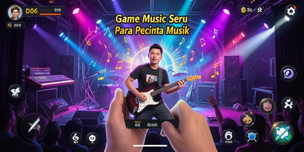 Screenshot D06 menunjukkan gameplay musik yang menyenangkan.