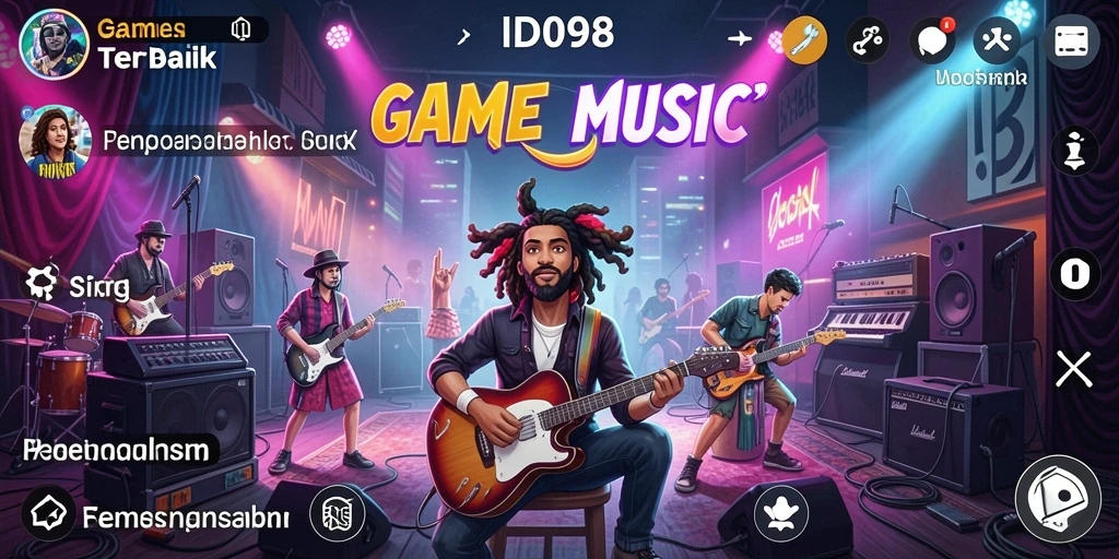 Tampilan gameplay ID098 dengan berbagai pilihan lagu musik.
