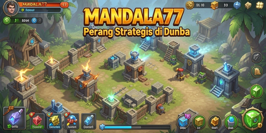 Gameplay menegangkan di MANDALA77 dengan tampilan menara yang berwarna-warni.