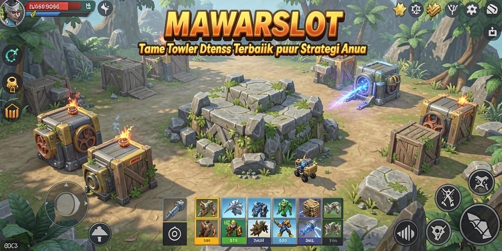 Tampilan gameplay <strong>MAWARSLOT</strong> yang mendebarkan dalam pertahanan tower.