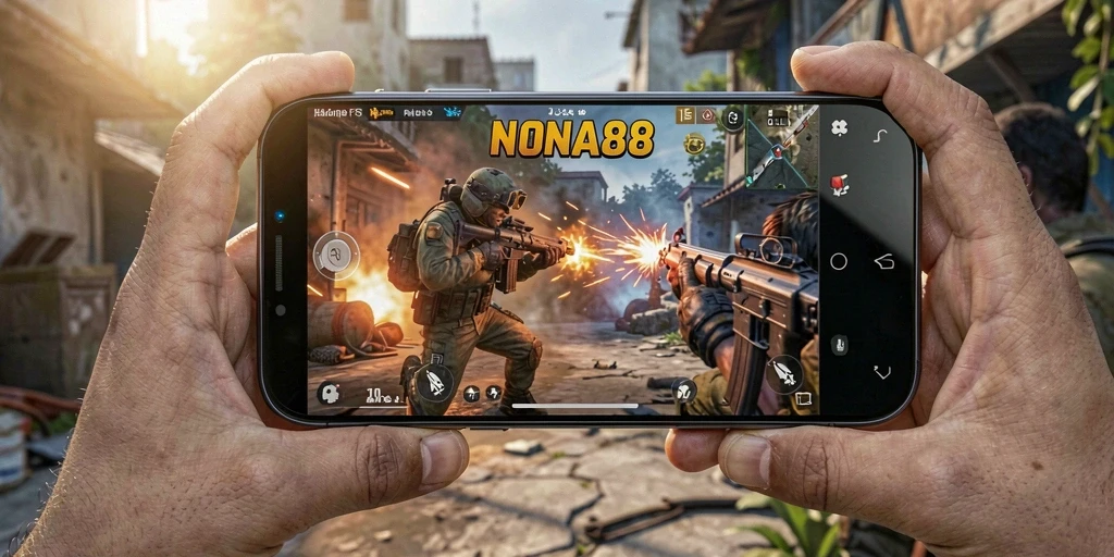 Tampilan aksi seru di NONA88 dengan gameplay FPS yang memukau.