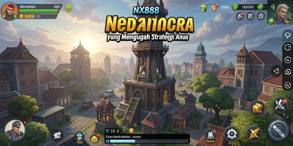 Screenshot gameplay Tower Defense NX888 dengan menara dan musuh.