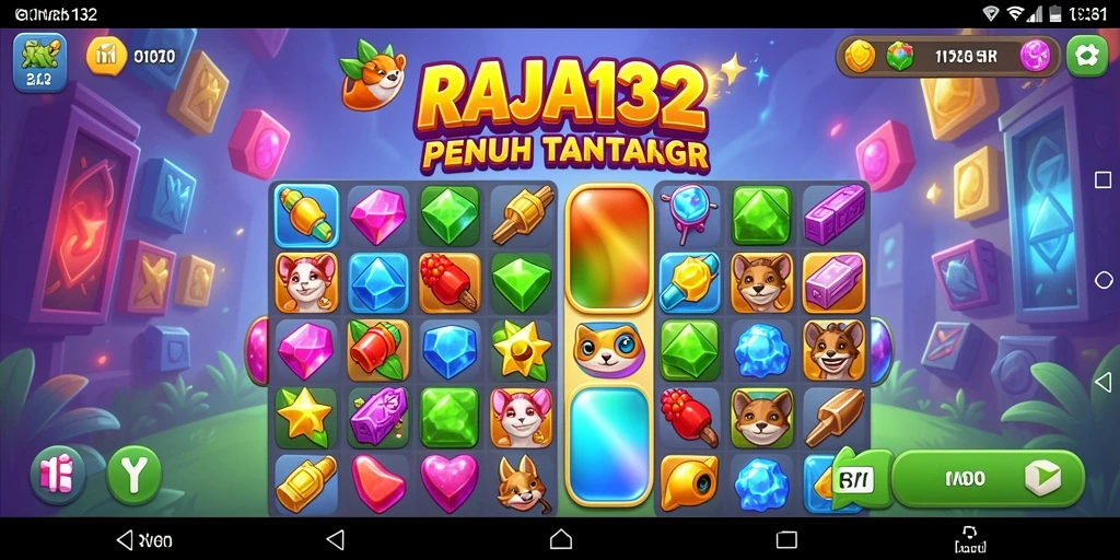 Tampilan gameplay seru dalam RAJA132, permainan Match-3 yang penuh warna.