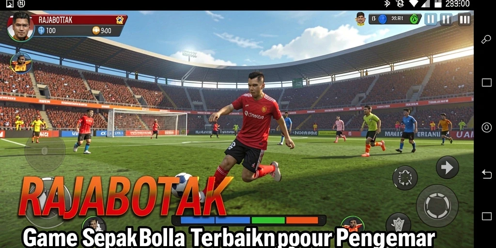 Tampilan gameplay menakjubkan dalam RAJABOTAK yang menggambarkan aksi sepak bola.