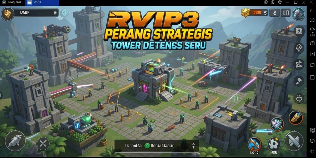 Screenshot utama memperlihatkan aksi seru dalam Tower Defense RVIP3.