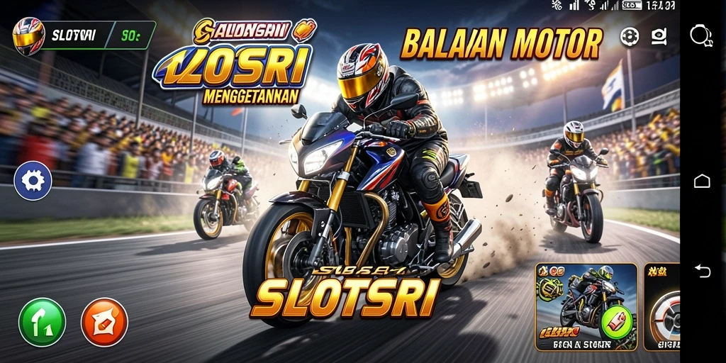 Screenshot gameplay SLOTSRI menampilkan balapan motor yang intens.