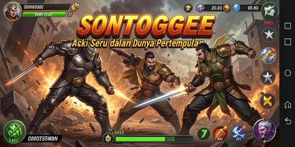 Tampilan gameplay penuh aksi dari SONTOGEL menampilkan pertempuran mendebarkan.